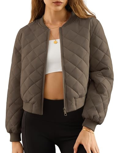Sielebay Women's Bomber Jacket Fashion Quilted Casual Lightweight Jakcets Zip up Outerwear Jacket with Pockets | Amazon (US)