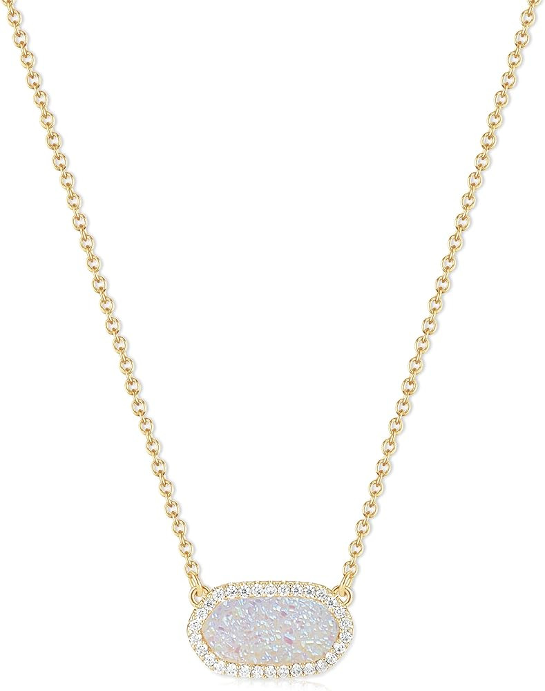 14k Gold Plated Necklace Hexagon Synthetic Gem Pendant Dainty Fashion Jewelry Birthday Wedding Gi... | Amazon (US)