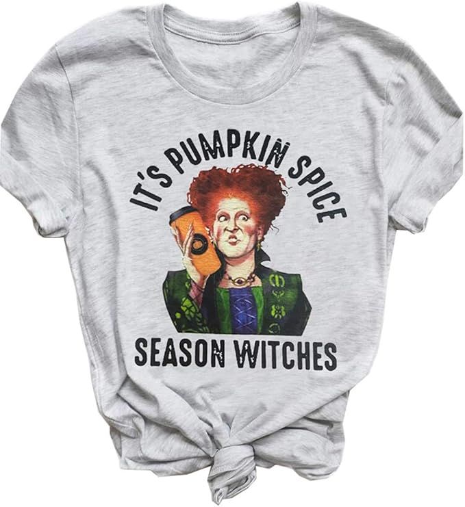 It's Pumpkin Spice Season Witches Shirt Women Halloween Graphic Fall Shirts Letter Print Short Sl... | Amazon (US)