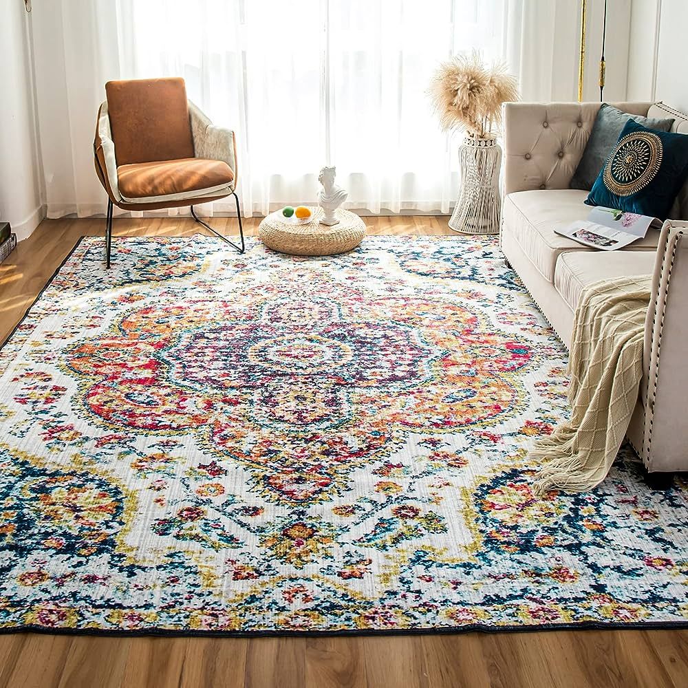 VK Living Machine Washable Rug 4'x6' Vintage Design Washable Area Rugs with Non Slip Rugs for Liv... | Amazon (US)