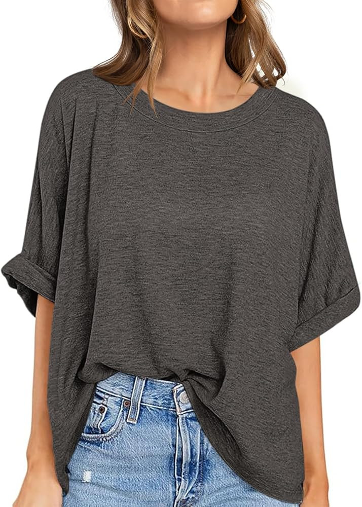 UEU Women Oversized T-Shirt Loose Fit Workout Tops Short Sleeve Gym Basic Tee Shirt | Amazon (US)