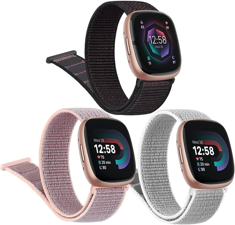 3 Pack Nylon Bands for Fitbit Sense 2/Sense/Versa 4/Versa 3 Bands for Women Men, Soft Breathable ... | Amazon (US)