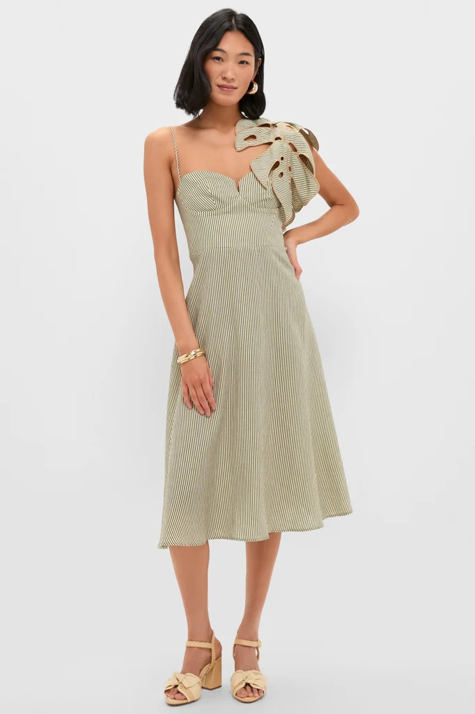 Green Striped Monsterea Leaf Sleeveless Midi Dress | Tuckernuck (US)