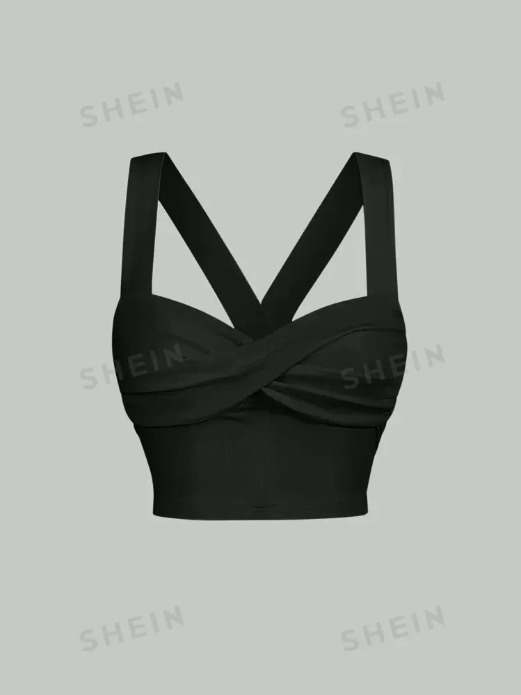 SHEIN MOD Twist Front Wide Strap Slim Fit Date Night  Black Cropped  Top | SHEIN USA | SHEIN