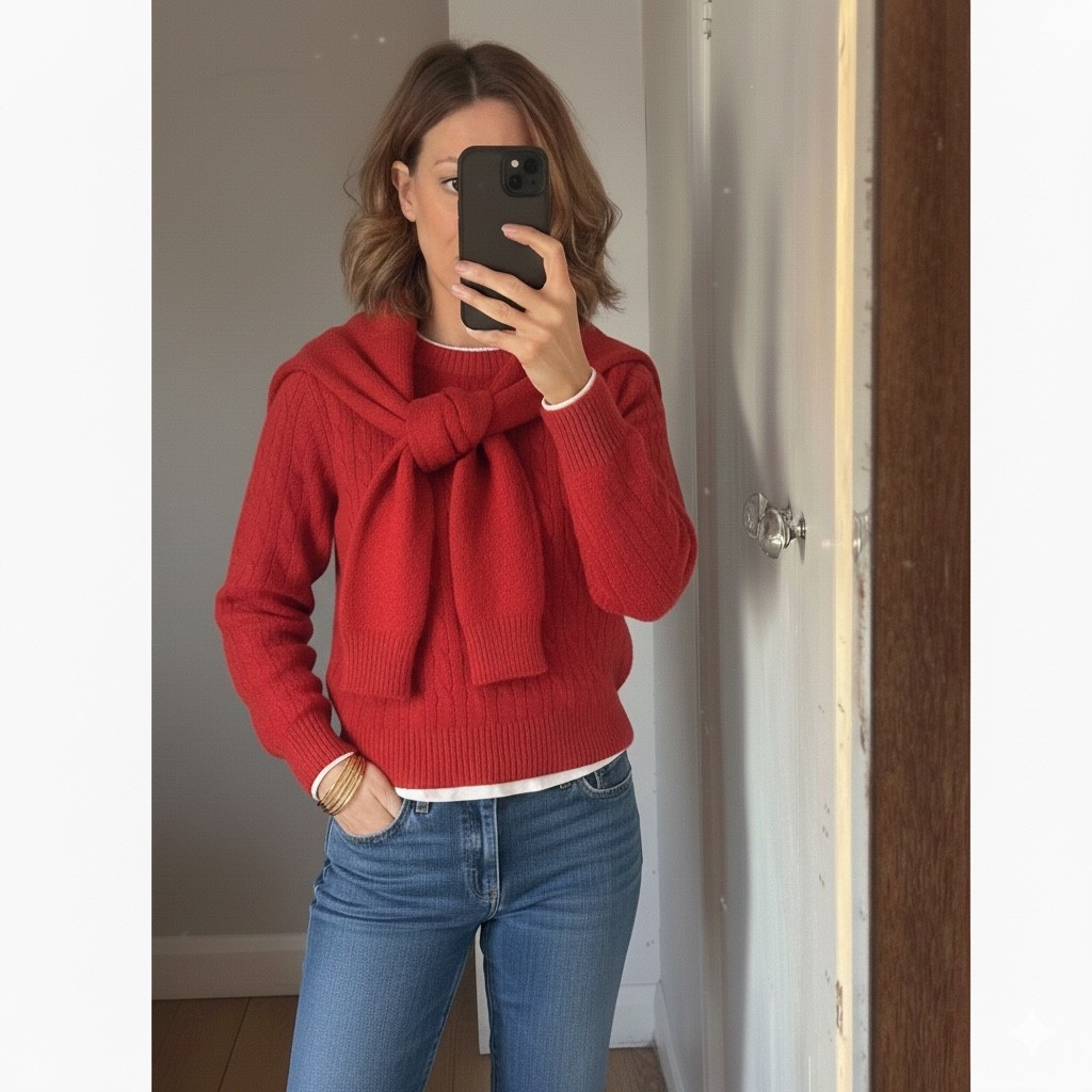 Red sweater outfit 
