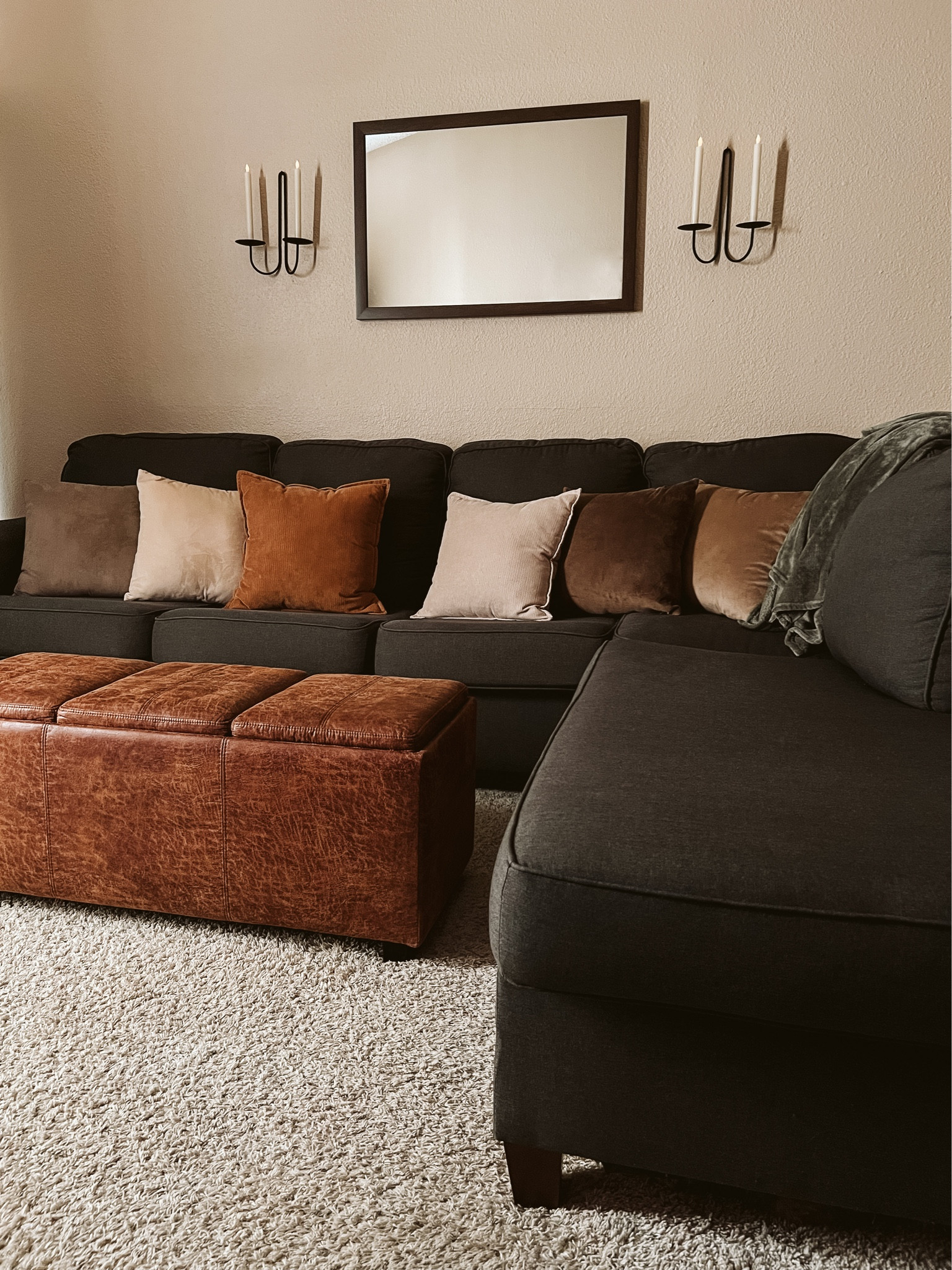 my cozy, dark neutral living room in my small apartment | toddler friendly furniture 

#LTKhome #LTKfamily