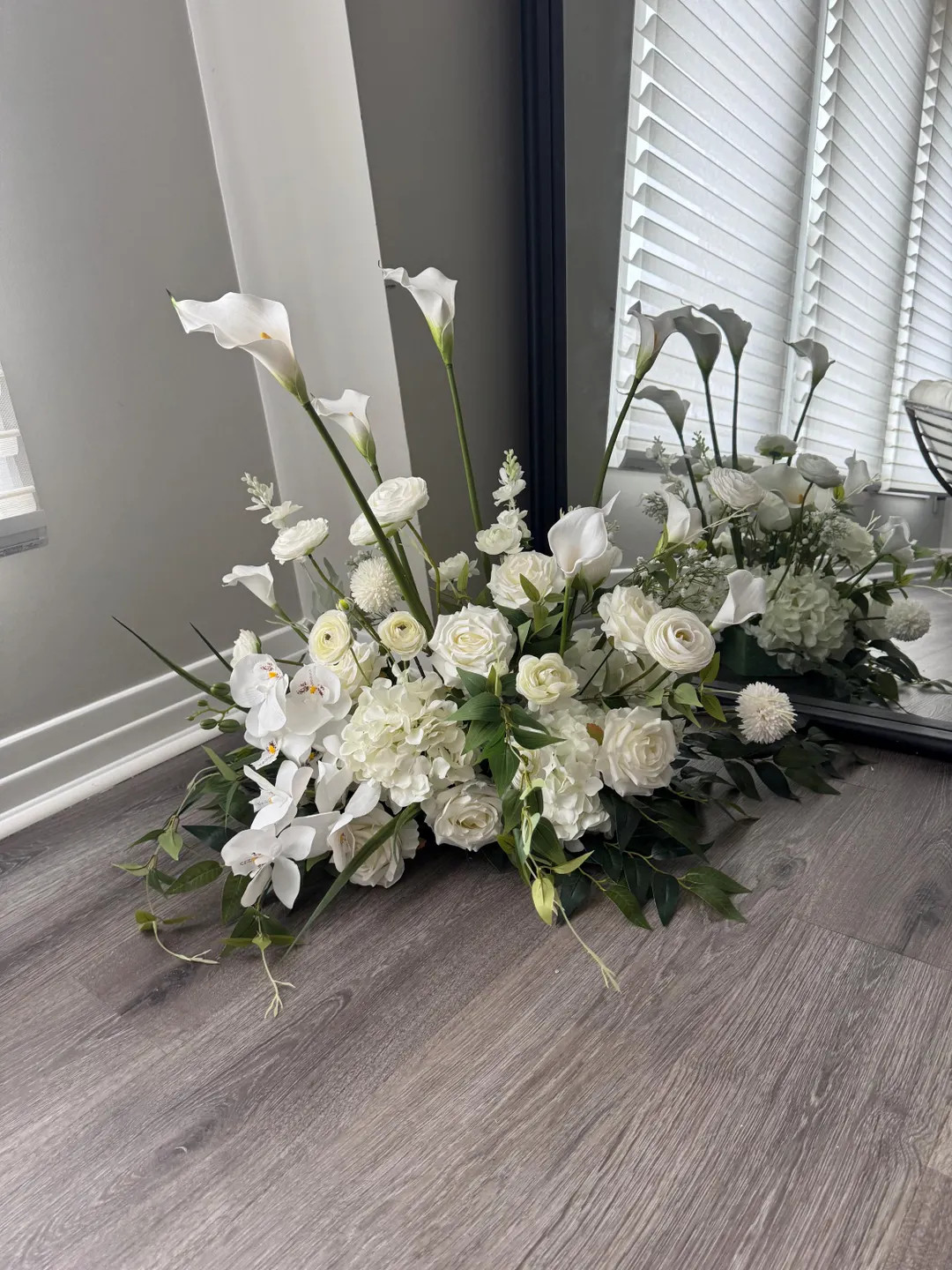 Calla Lily Floor Arch Free Standing Arch Arrangement Orchid Hydrangea Aisle flowers White Green T... | Etsy (US)