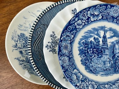Vintage Mismatched China BLUE & WHITE Transferware SAUCERS ~ Set of 4 | eBay US