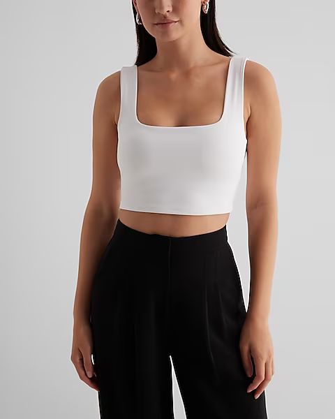 Body Contour High Compression Square Neck Cropped Tank With Bra Cups | Express