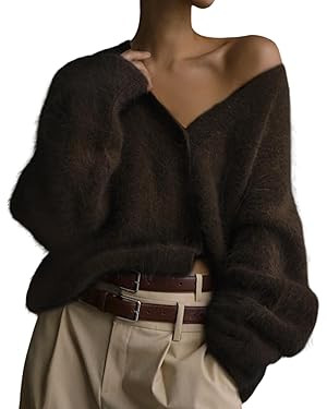 Yimoon Womens Fuzzy Cardigan Sweater V Neck Long Sleeve Button Down Slouchy Furry Knit Sweaters 2... | Amazon (US)