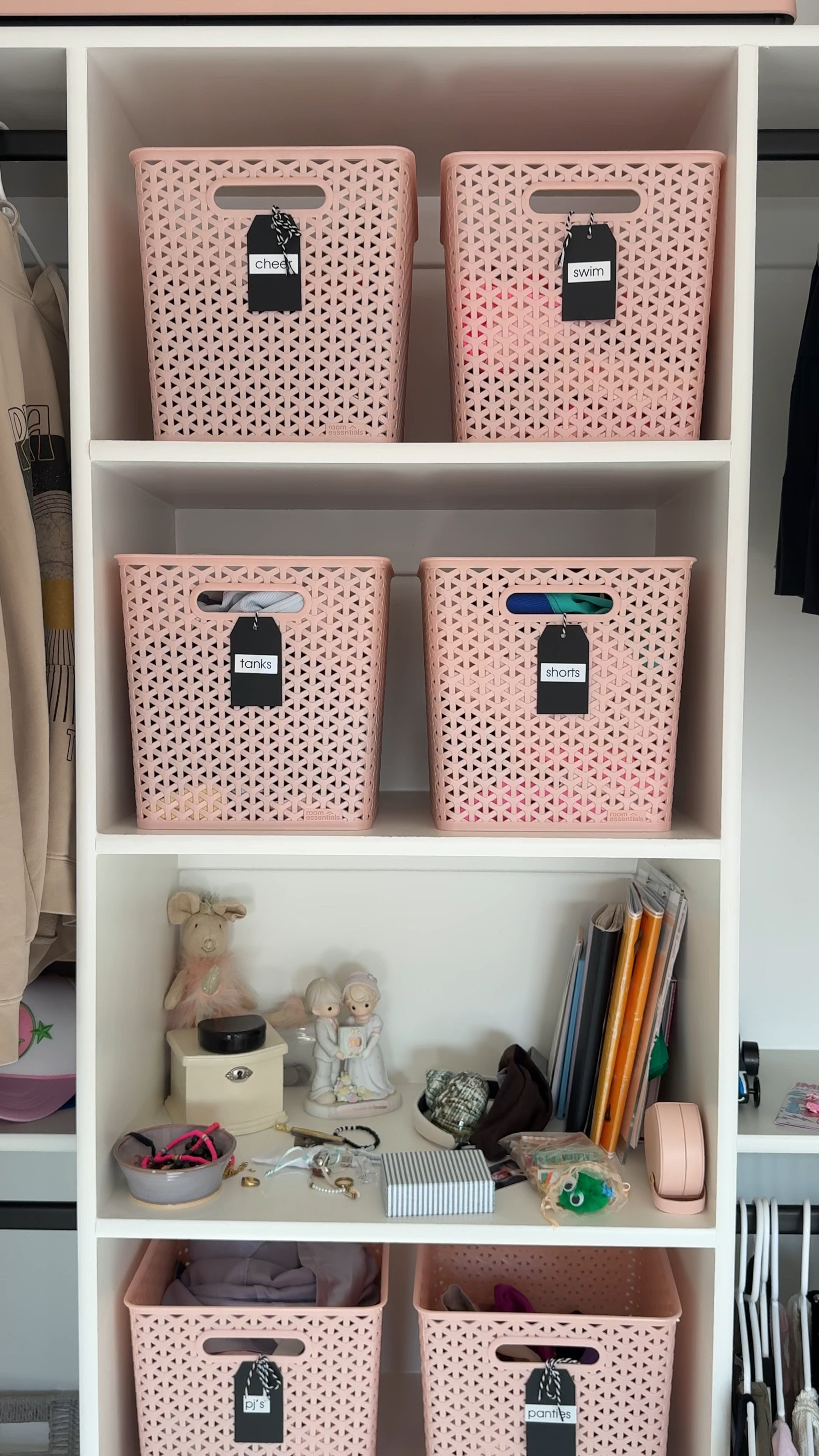 The best bins from target- I’ve had them for over 8 years!!! They no longer sell pink, but they have grey, black, and white. I will link the Large and the XL size!