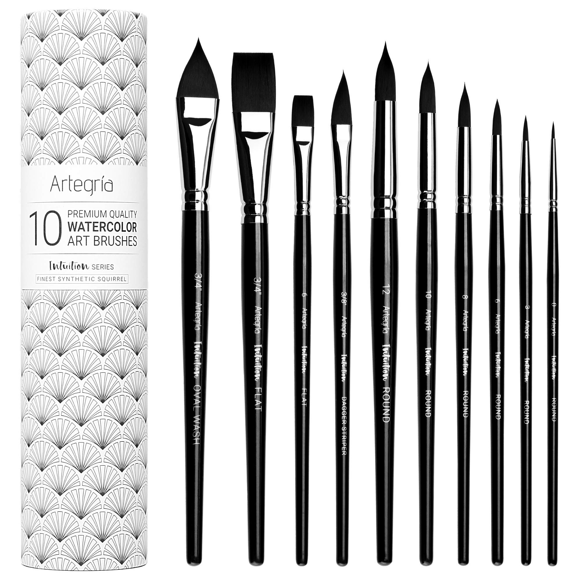 ARTEGRIA Watercolor Brush Set, 10 Professional Soft Synthetic Squirrel Paint Brushes, Including P... | Amazon (US)