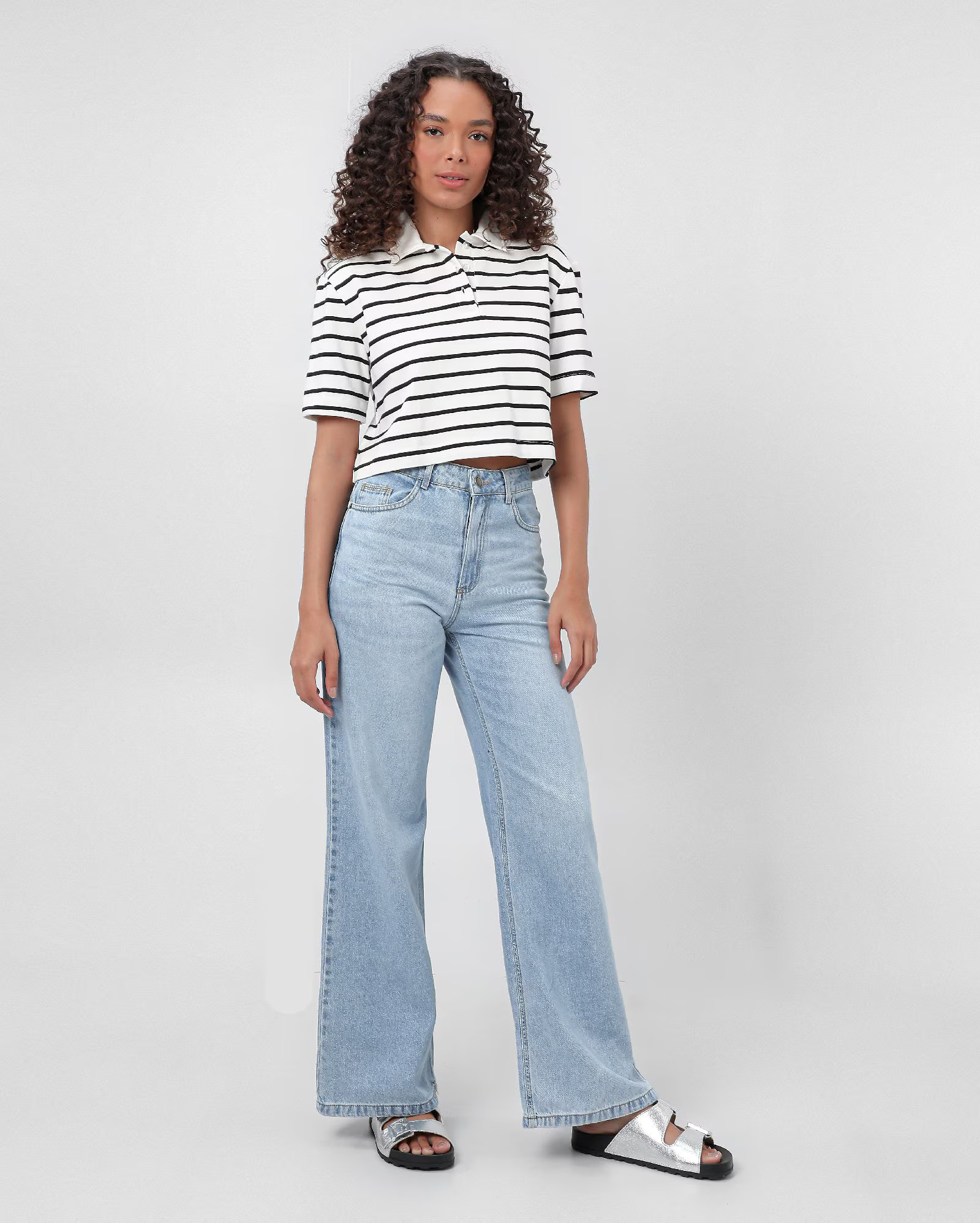 Calça jeans feminina wide leg cintura alta denim claro | Pool Jeans | Riachuelo (BR)
