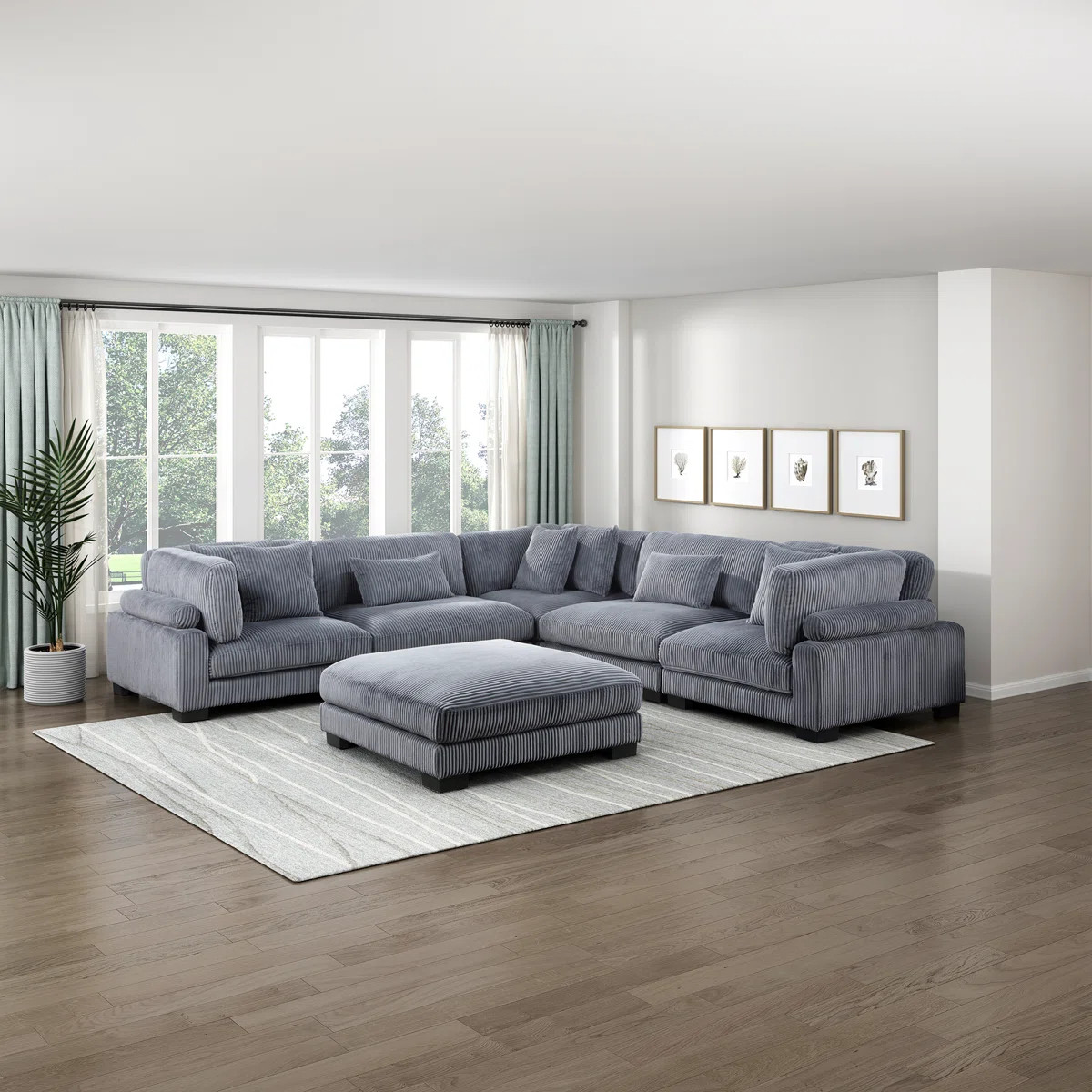 Brinsley 6-Piece 135" L-Shaped Modern Corduroy Modular Sectional with Pocket Coils, Adjustable Ba... | Wayfair North America