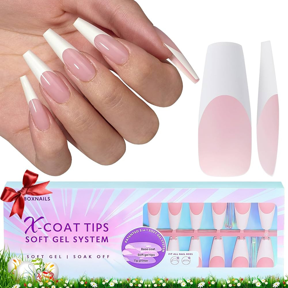 BTArtboxnails French Gel Nail Tips - French Tip Press on Nails Pink Extra Long Coffin XCOATTIPS P... | Amazon (CA)