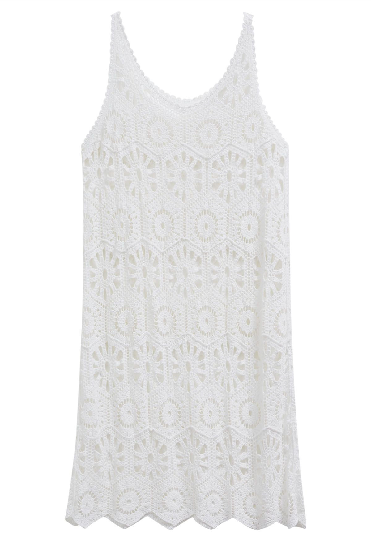 Bohemian Cutwork Crochet Cover-Up Dress in White | Chicwish