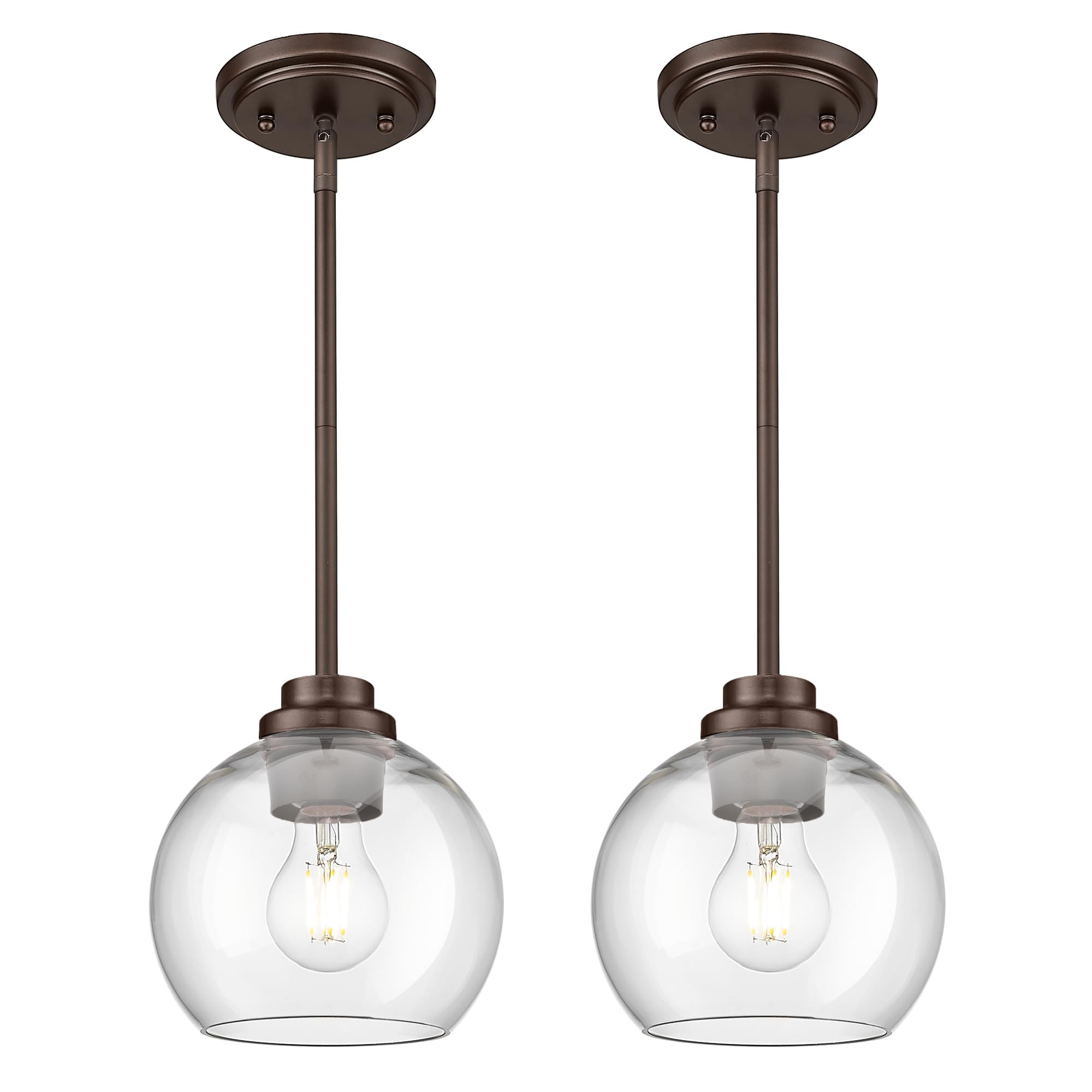 2-Pack Pendant Lights Kitchen Island, 7" Oil Rubbed Bronze Hanging Lights Fixtures with Clear Gla... | Amazon (US)