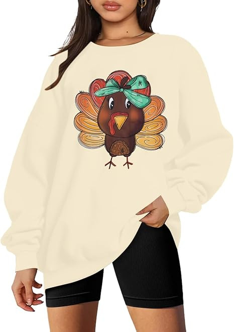 FRYAID Thanksgiving Sweatshirt Women Oversized Funny Turkey Graphic Shirt Grateful Blessed Fall L... | Amazon (US)