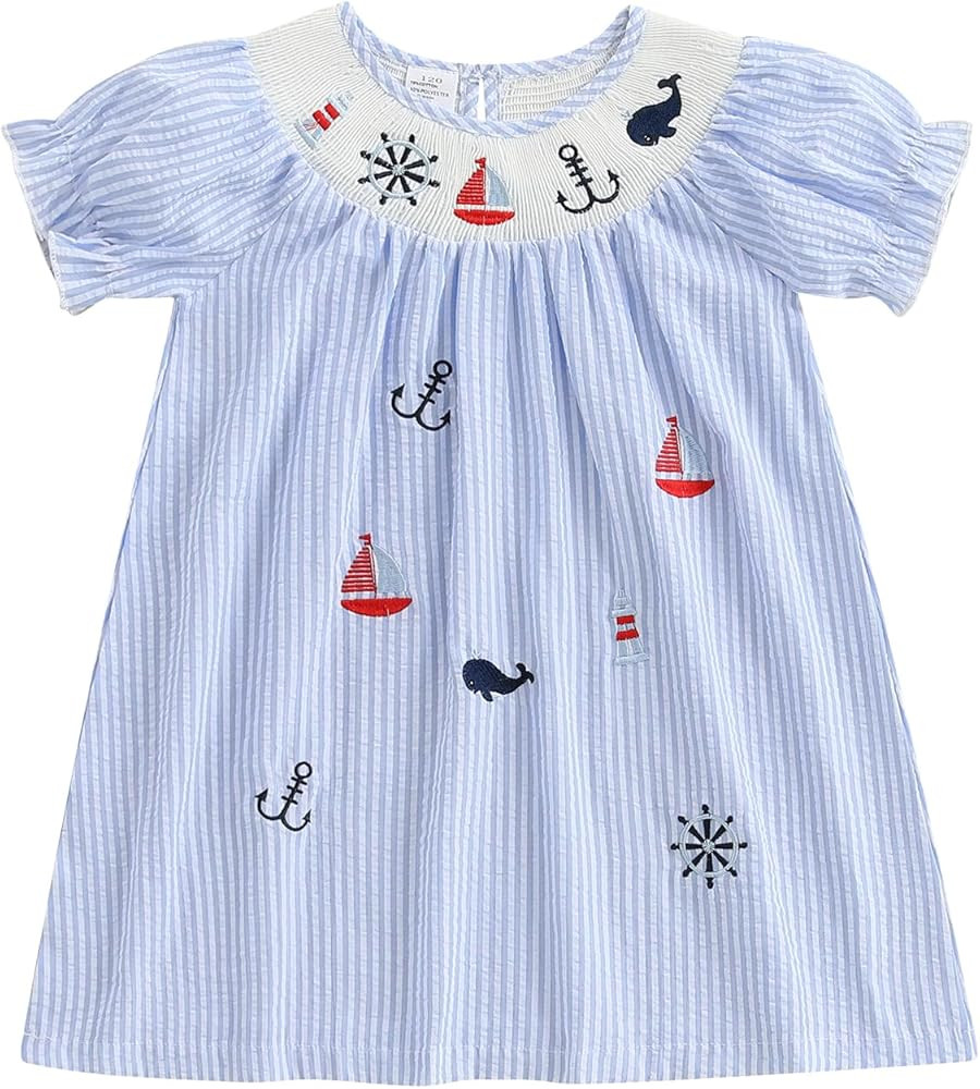 Toddler Baby Girl Crawfish Outfit Smocked Dresses Crab Fish Lobster Dress Cute Little Girls Summe... | Amazon (US)