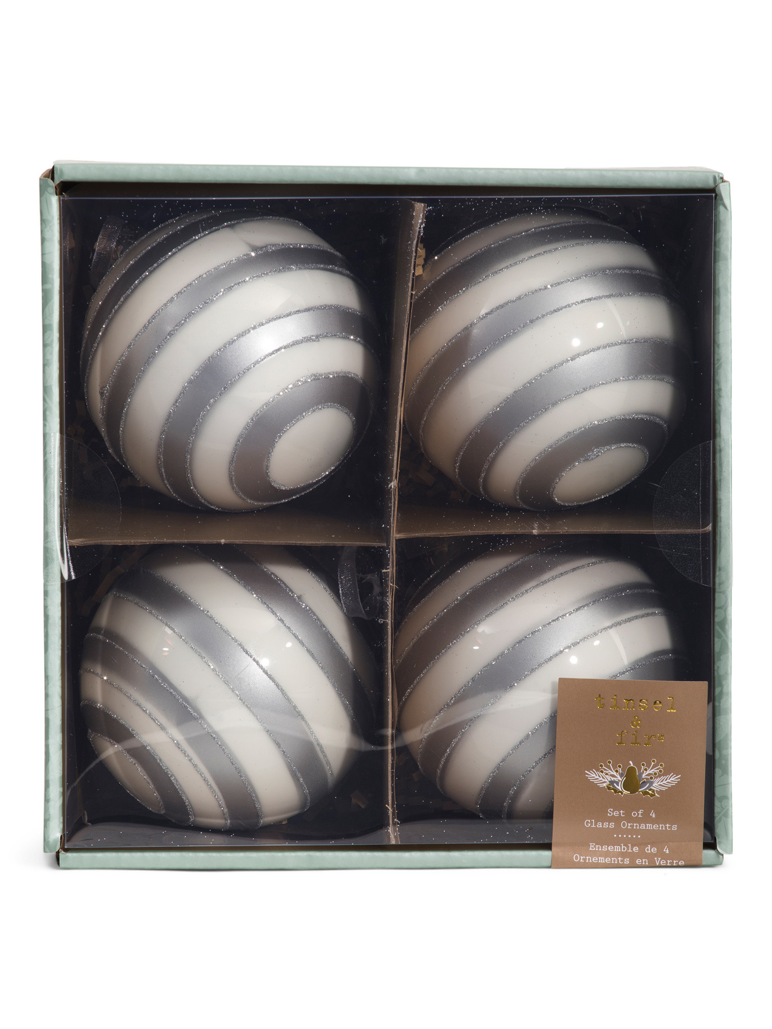 4pk 100mm Striped Glass Ornaments | TJ Maxx