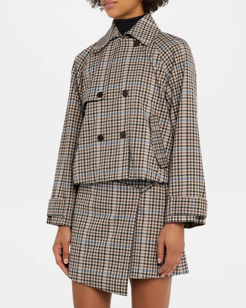 Jett Cropped Check Trench Coat | Neiman Marcus