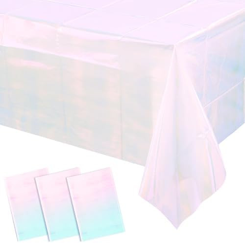 3 Pack Iridescent White Plastic Tablecloth, Shiny White Disposable Laser Rectangle Table Covers, ... | Amazon (US)