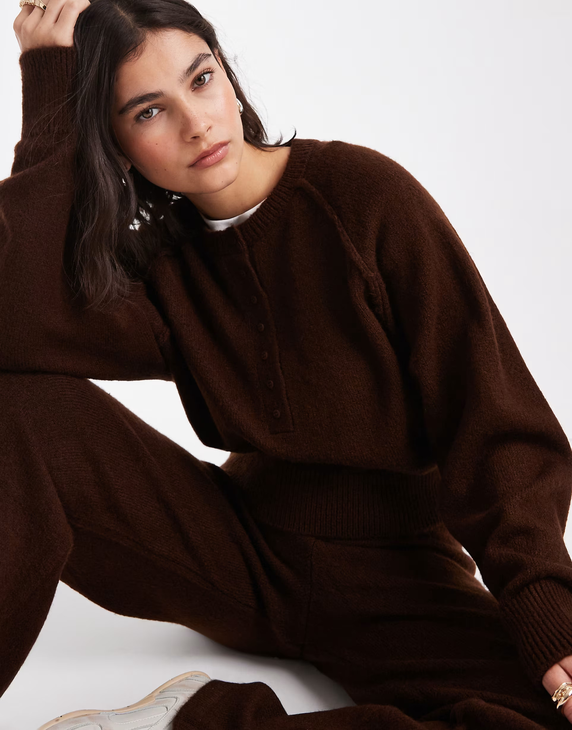 ASOS DESIGN co-ord knitted long sleeve henley jumper in chocolate | ASOS | ASOS (Global)