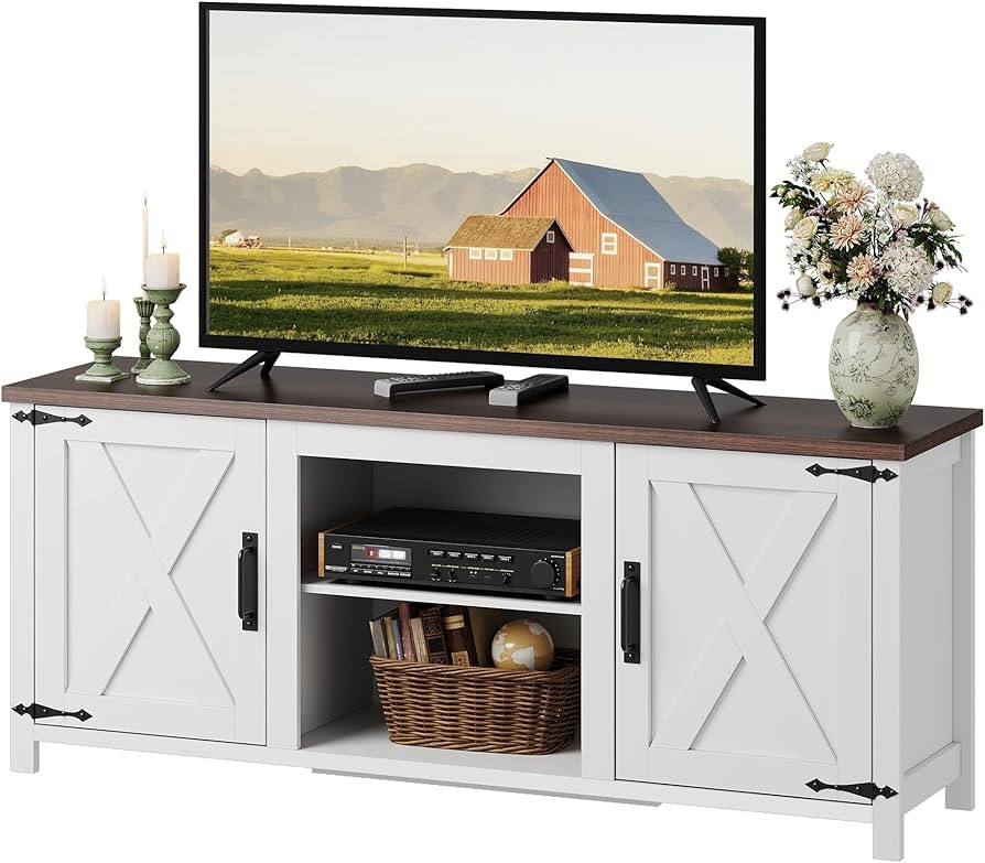 WLIVE Modern Farmhouse TV Stand for TVs up to 65", Entertainment Center with X-Shaped Barn Doors,... | Amazon (US)