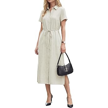 Arach&Cloz Women's Linen with Pockets Midi Summer Spring Shirt Dress 2026 | Amazon (US)