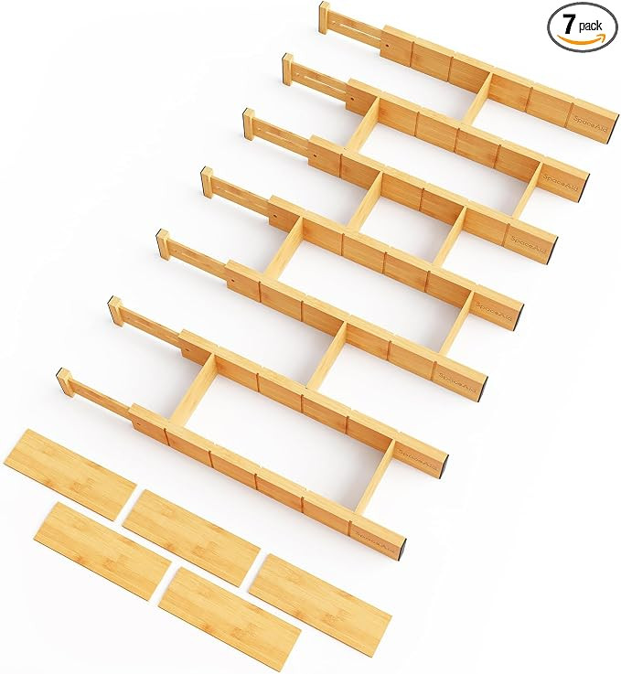 SpaceAid Bamboo Drawer Dividers with Inserts and Labels, Kitchen Adjustable Drawer Organizers, Ex... | Amazon (US)