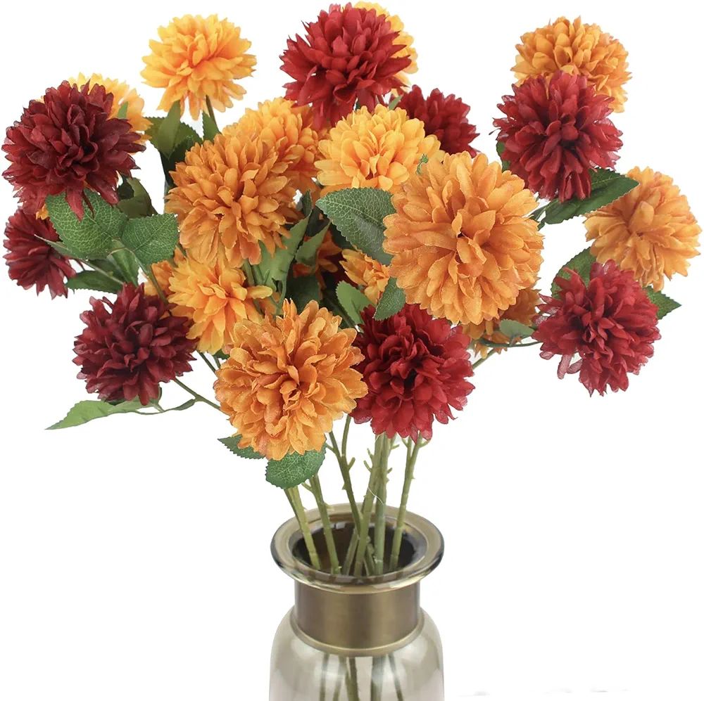 Rinlong 9pcs Fake Mums Artificial Fall Flowers for Decoration Dandelion Chrysanthemums Fall F... | Amazon (US)