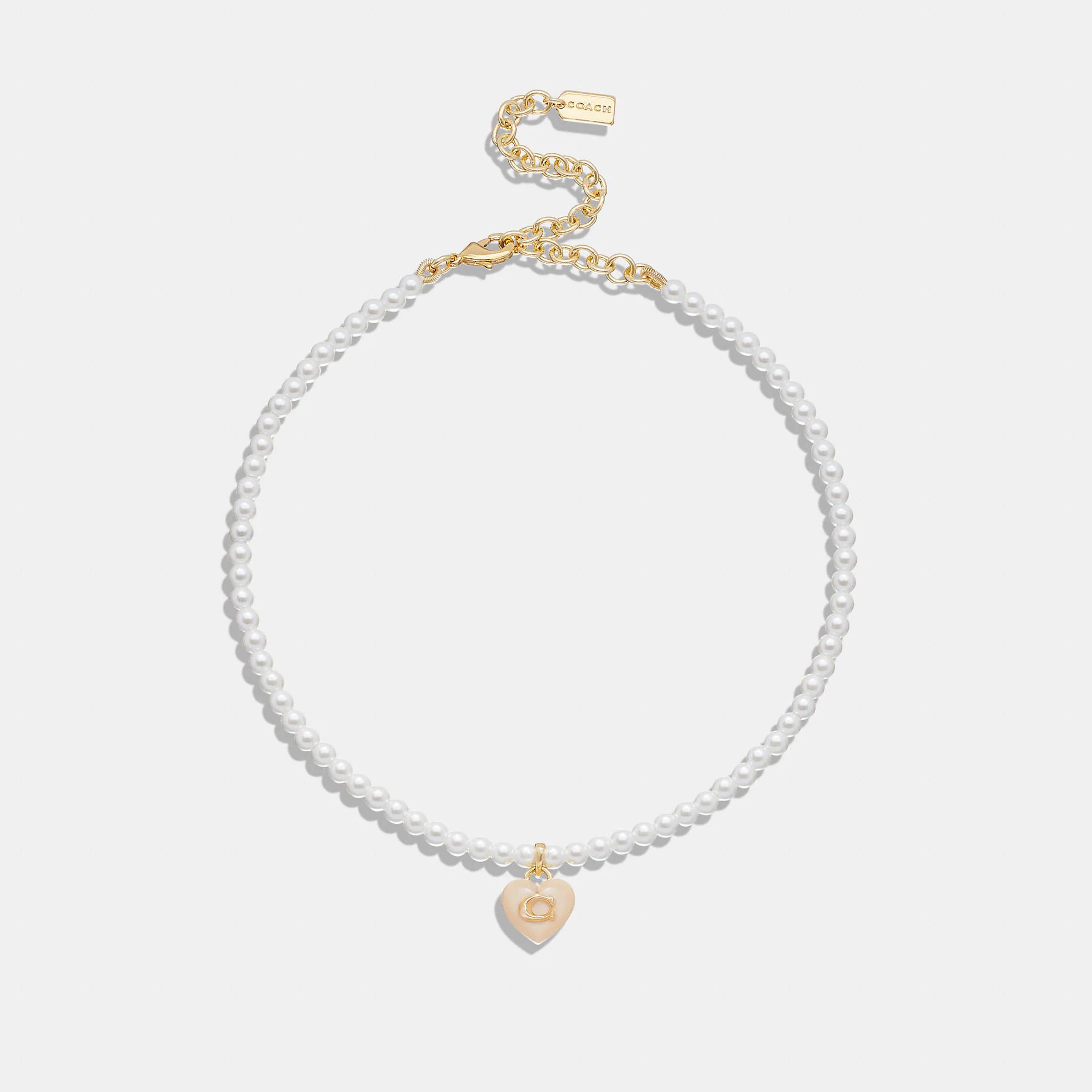 Signature Heart Pendant Pearl Choker Necklace | Coach (US)