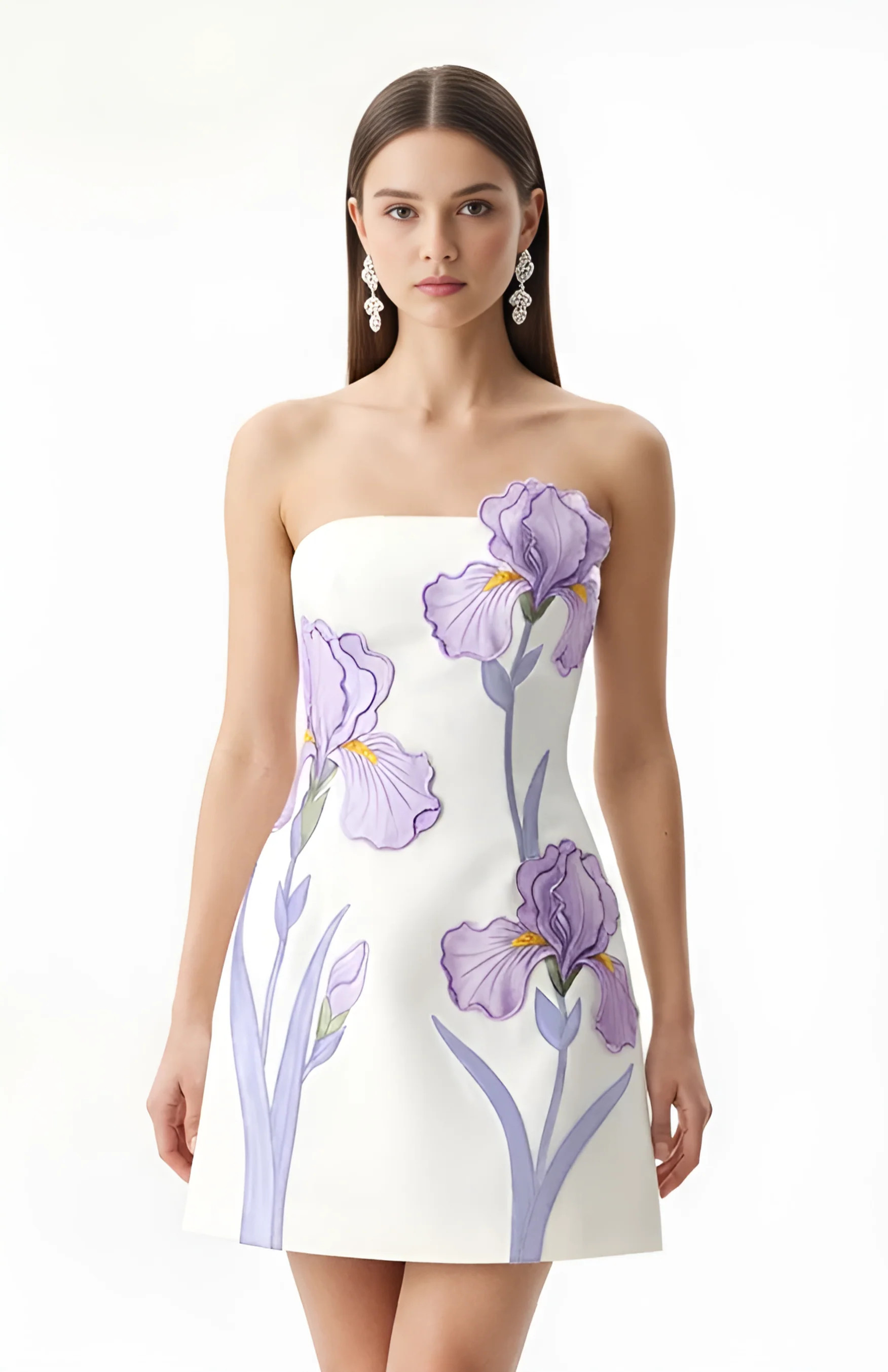 Iris Floral Print Strapless Dress - White | JW PEI US