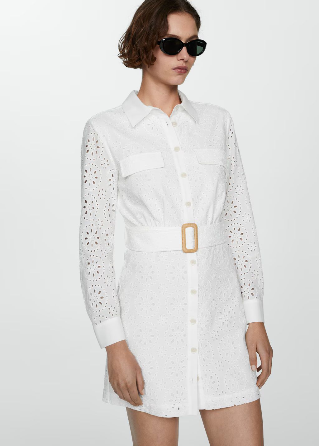 Swiss embroidered shirt dress - Woman | MANGO USA | MANGO (US)