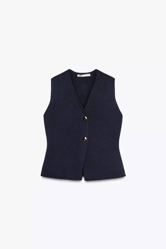 Waistcoat top with a V-neckline. Fastens at the front with golden buttons.Navy blue | 4192/015/40... | Zara US