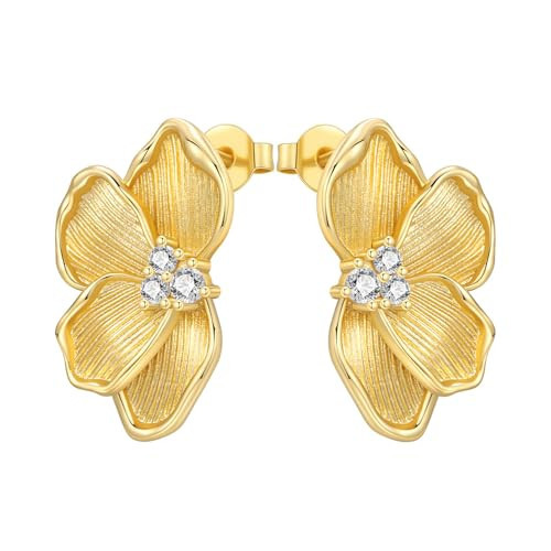 CYMYSS 18K Gold Earrings For Women, Small Plated-Gold Flower Stud Earrings Thick Statement Hypoallergenic Trendy Sparkly Jewelry Gifts - Gold | Amazon (US)