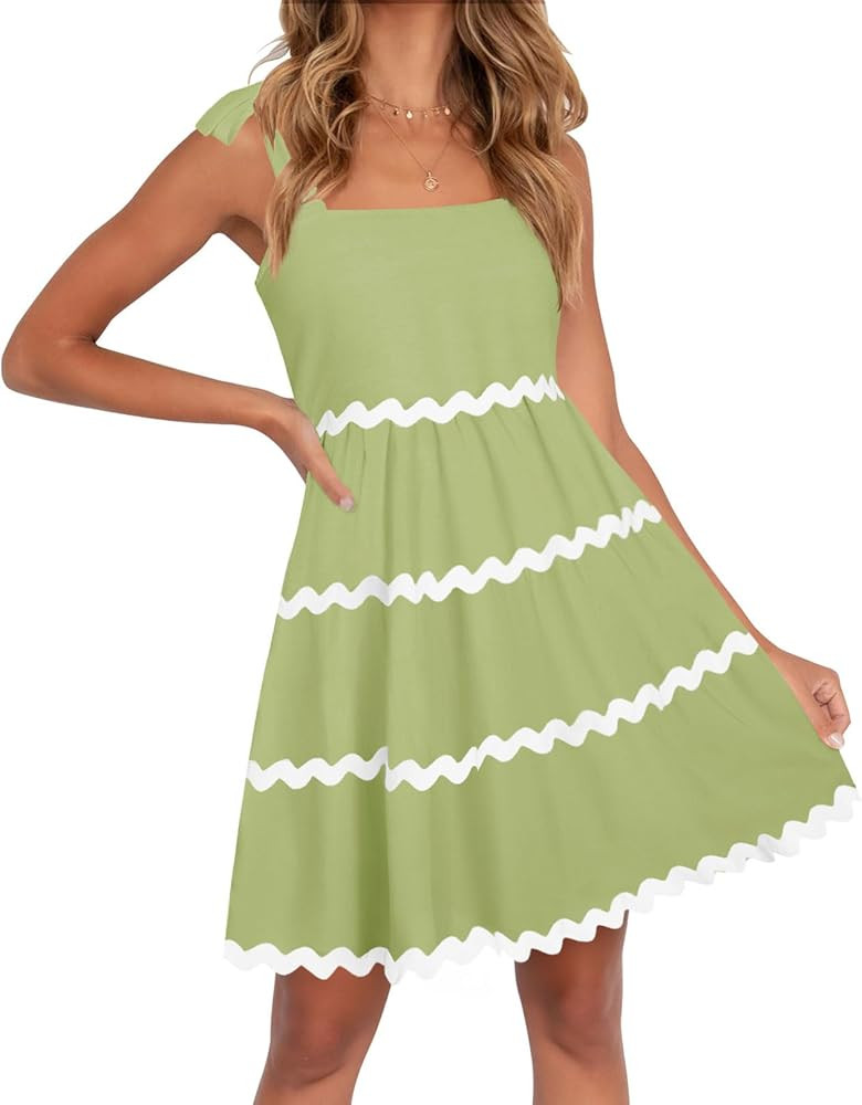 ZESICA Women's 2024 Summer Swing Mini Dress Casual Spaghetti Straps Sleeveless Smocked Backless F... | Amazon (US)