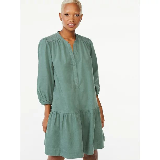 Free Assembly Women's Cotton Swing Dress with ¾ Puff Sleeves | Walmart (US)