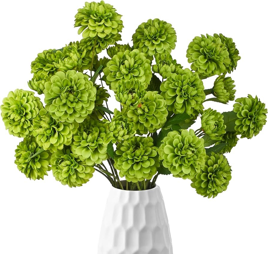 12Pcs Fake Artificial Pompon Mums Flowers Indoor with Long Stems Ball Chrysanthemum Faux Silk Flo... | Amazon (US)