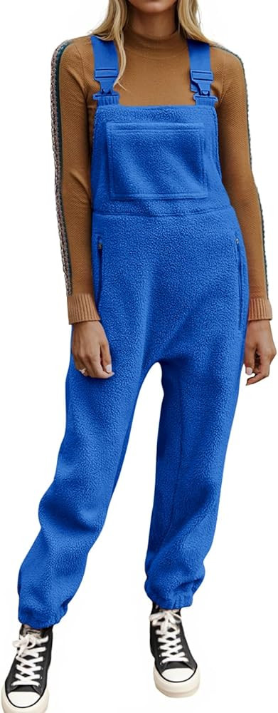 Ebifin Women's Fleece Warm Overalls Winter Loose Casual Jumpsuits with Pockets | Amazon (US)