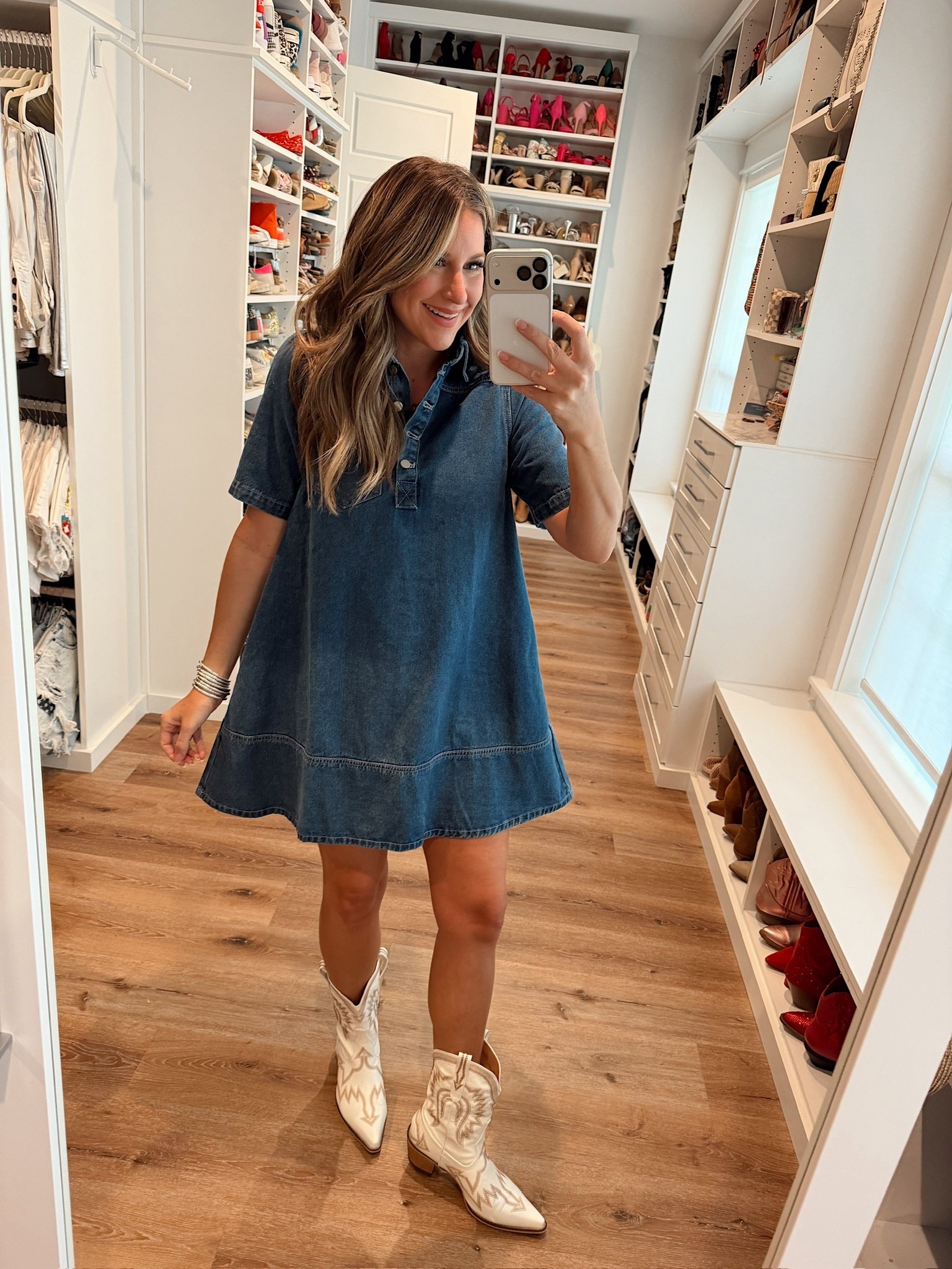 In a small denim dress, boots and accessories - fits tts.

#LTKSeasonal #LTKFindsUnder50 #LTKStyleTip