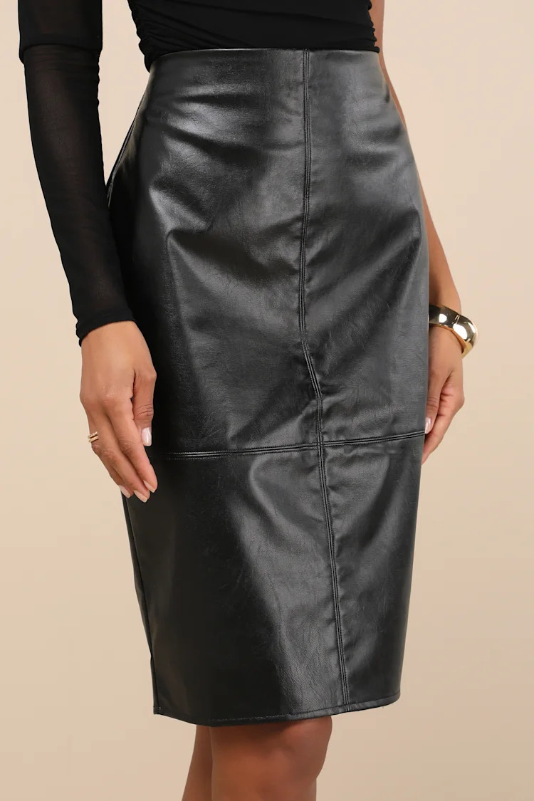 She's Irresistible Black Vegan Leather Pencil Skirt | Lulus
