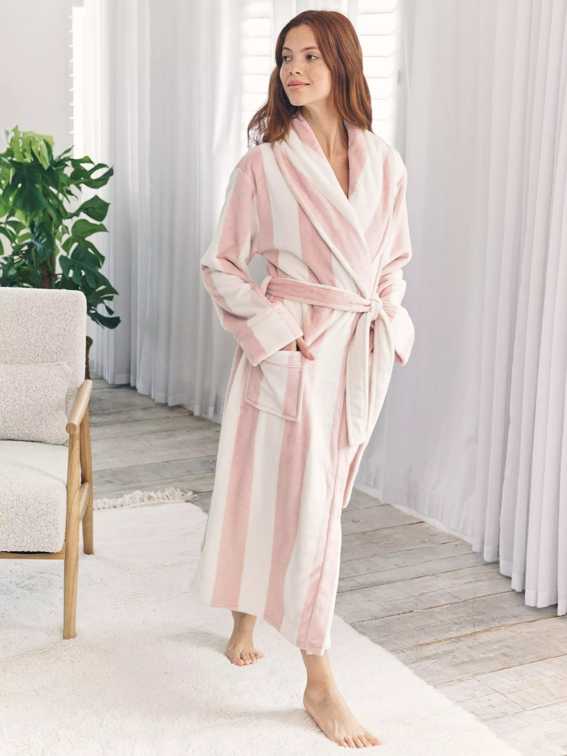 Chelsea Peers Fleece Stripe Long Dressing Gown | John Lewis (UK)