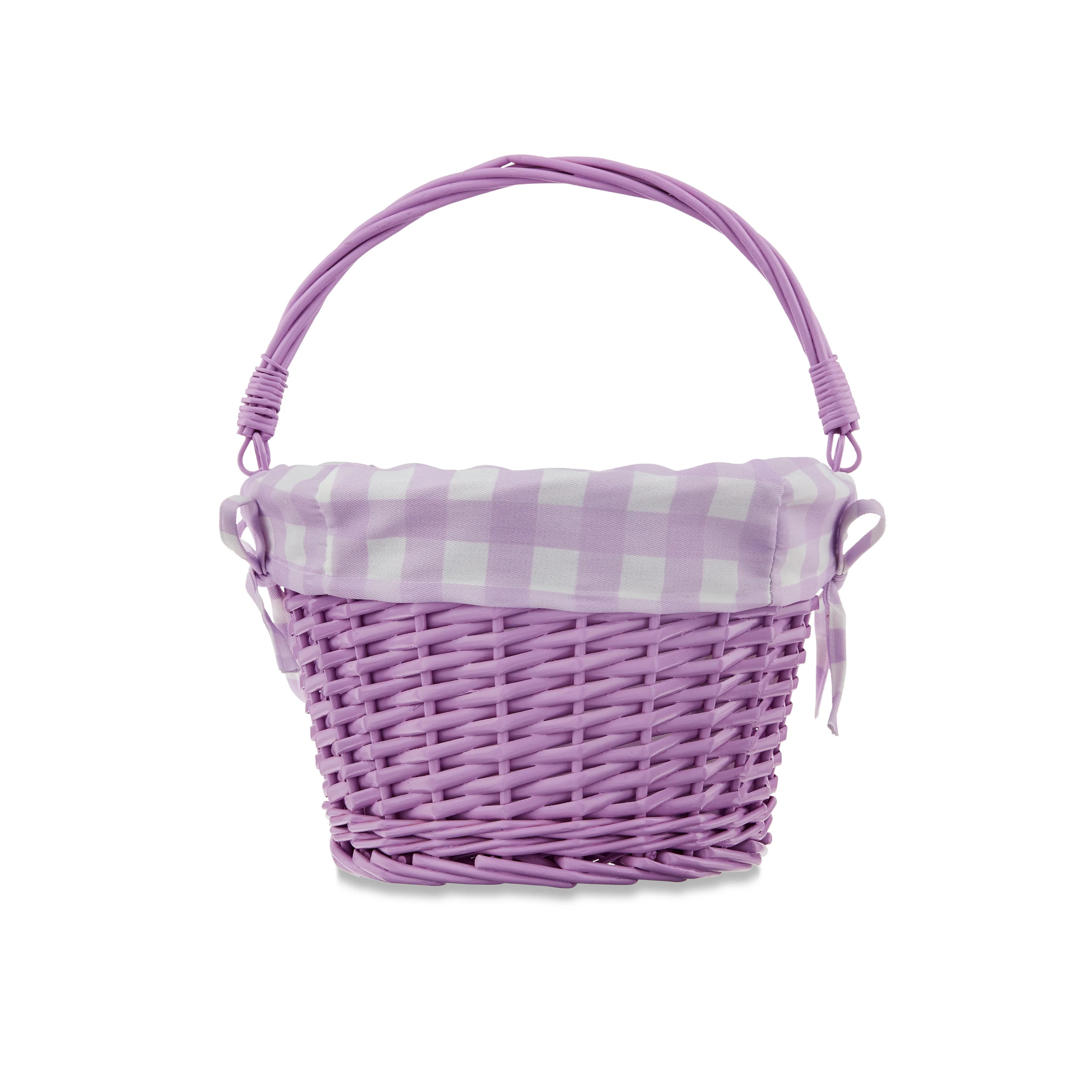 Easter Purple Round Willow Basket with Purple and White Gingham Fabric Liner, 11.5 in x 7.48 in, ... | Walmart (US)