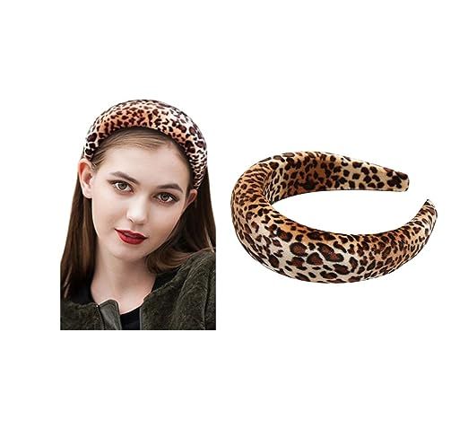 Womens Padded Headbands Thick Velvet leopard 90s Black Hair Accessories Statement Fashion Retro G... | Amazon (US)