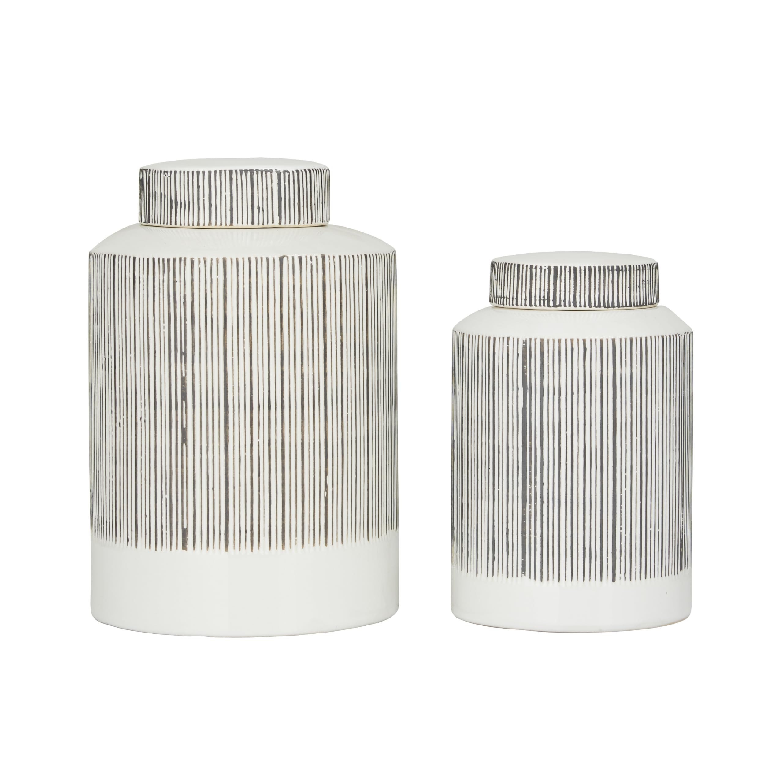 CosmoLiving by Cosmopolitan Ceramic Striped Decorative Jars, Set of 2 13", 11"H, White | Amazon (US)