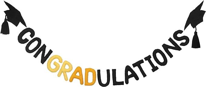 Folkulture Graduation Banner, Congrats Grad Banner for Black and Gold Graduation Decorations 2024... | Amazon (US)