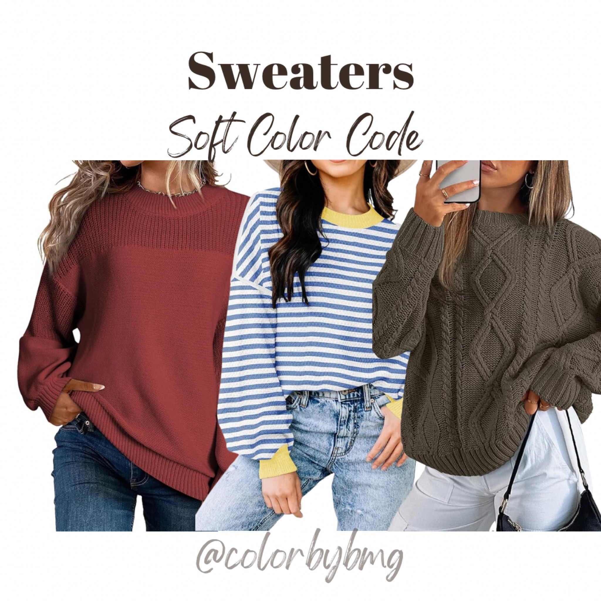 Soft Color Code Sweaters 

Colors:
Red
Stripe Color Blue
Cedar Brown

Soft Autumn 
Soft Summer 

#LTKSeasonal