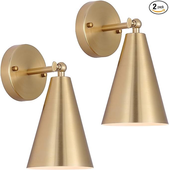 MWZ Gold Sconces Set of 2, Modern Brass Wall Sconces Lighting Fixtures with Metal Shade, Indoor D... | Amazon (US)