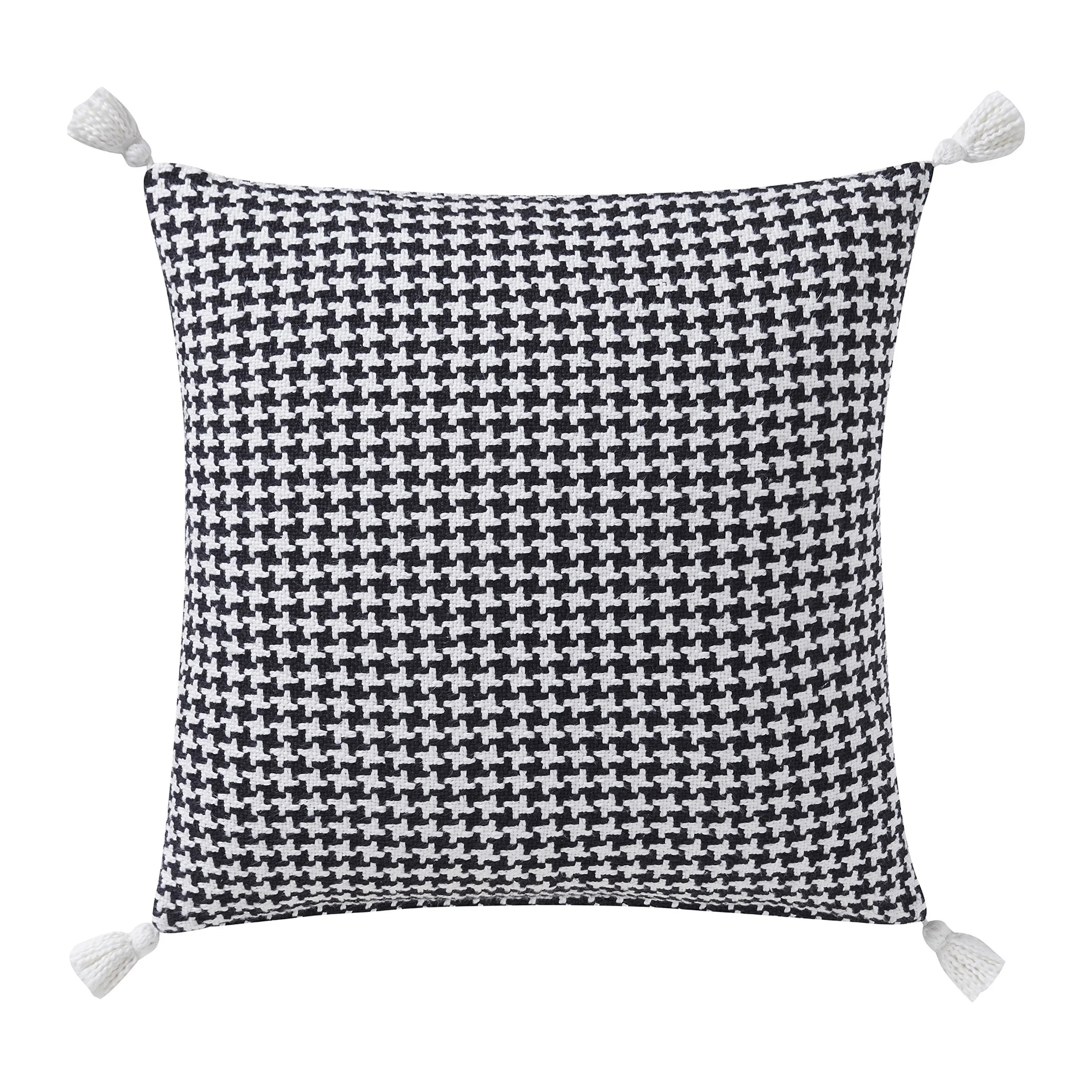 Beautiful Tonal Houndstooth Cotton Decorative Pillow with Tassels by Drew Barrymore, 22" x 22", B... | Walmart (US)